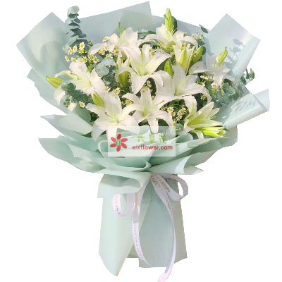 荆门6支白色多头百合，温馨的祝福