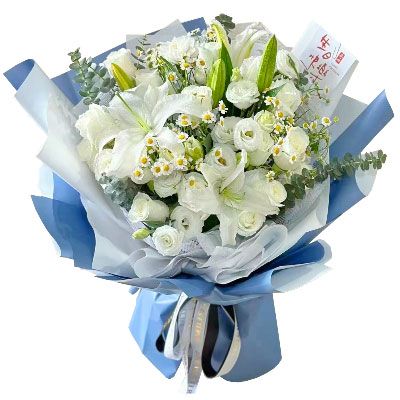 荆门11朵白玫瑰桔梗百合，爱永恒不息