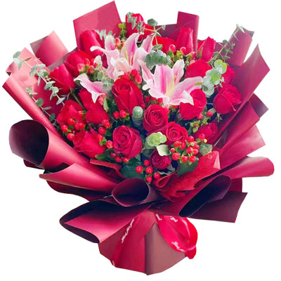 荆门22朵红玫瑰百合，爱的火焰