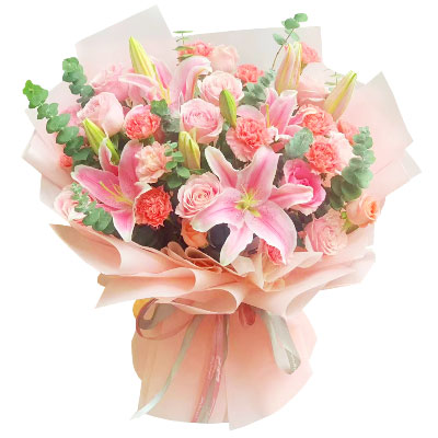 荆门11朵粉色康乃馨玫瑰百合，充满爱和温馨